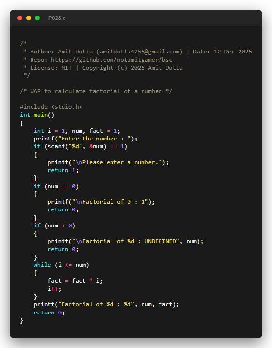 WAP to calculate factorial of a number
